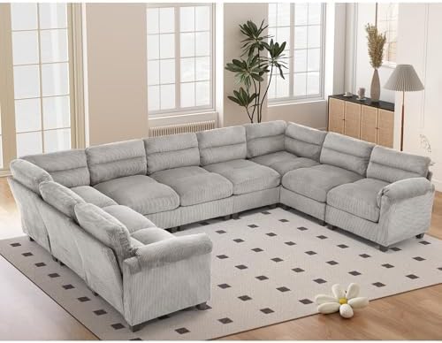 HAOMARKETS 141" Wide Modular Sectional Corner Sofa Couch, Oversized Corduroy U by HAOMARKETS