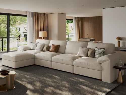 EASE MOOSE Leather Sectional Couch, L Shaped Deep Seat Modern Sofa by EASEMOOSE