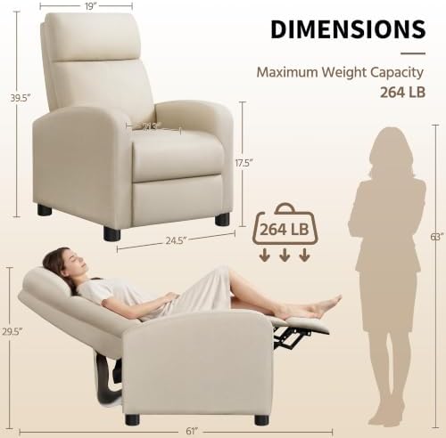 Yaheetech Recliner Chair with 3 Adjustable Angles Living Room Chairs Beige - Image 3