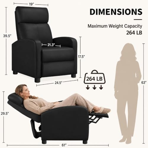 Yaheetech Recliner Chair with 3 Adjustable Angles Living Room Chairs Black - Image 3