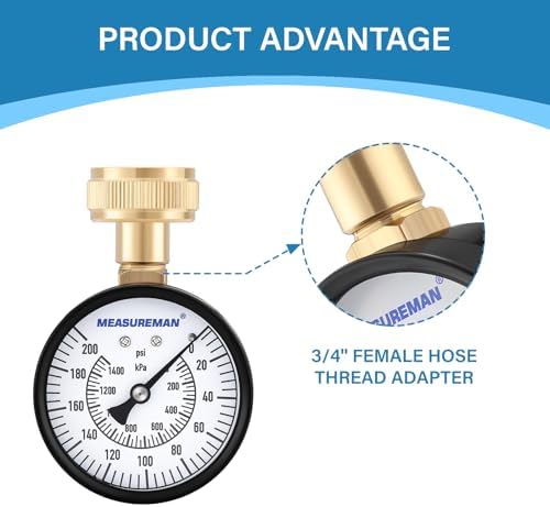 MEASUREMAN 2-1/2'' Water Pressure Test Gauge, 0-200 Psi, 3/4" Female Garden - Image 3