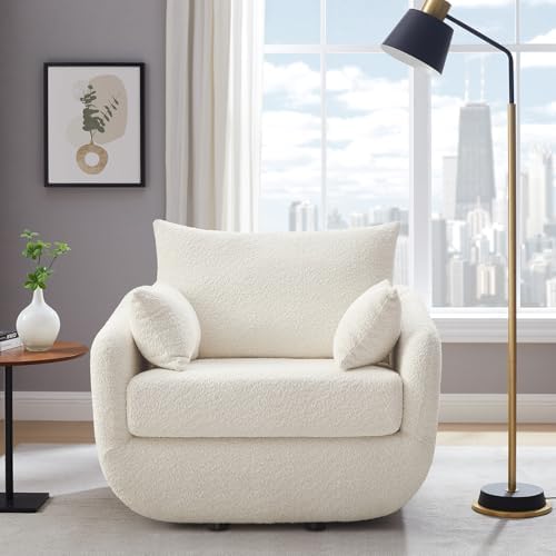 360° Swivel Accent Armchair, 39.3" Oversized, Cream White by Unknown