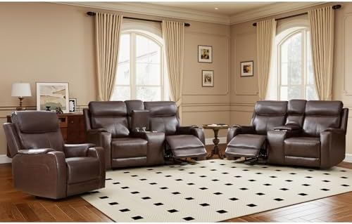 HAOMARKETS 3-Piece Top Grain Leather Electric Reclining Sofa Set, Include Dual by HAOMARKETS
