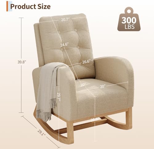 GarveeHome Nursery Rocking Chair, Teddy Fleece Upholstery, Sturdy Wooden Legs & - Image 2