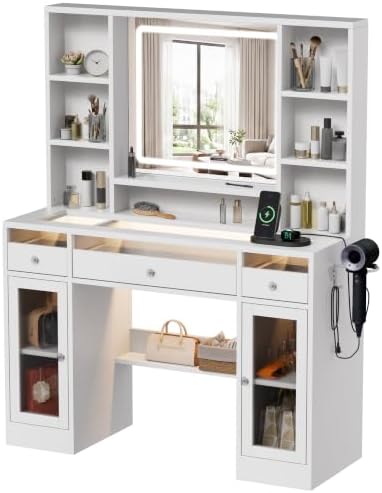 LIVELYGLOW 43.3" White Large Makeup Vanity Desk - Image 2