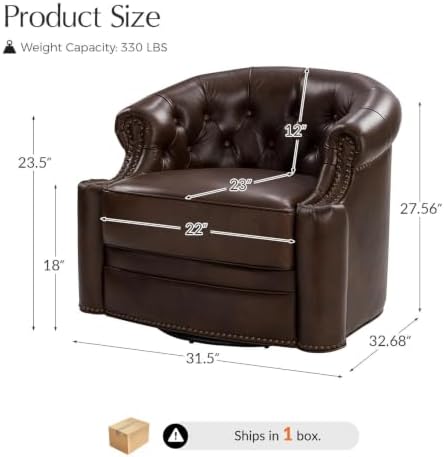 HULALA HOME Genuine Leather Swivel Accent Chair - Image 2