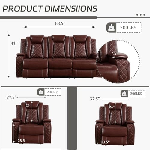 Power Recliner Set with LED Lights, Air Leather Reclining Set with USB - Image 2