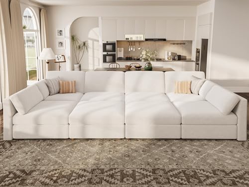 Oversized Modular Sectional Sleeper Sofa Bed Cloud Couches White by Kalafini