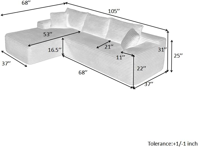 105-Inch L-Shaped Left Facing Corner Compressed Sofa Modular Sectional Boneless - Image 2