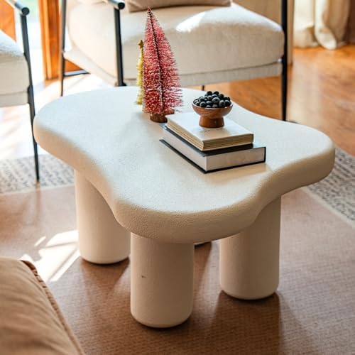 39 Inch Modern White Stone Coffee Table Cloud Living Room Table - Image 6