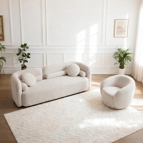 2-Piece Modern Curved Sofa Set, 3-Seater & Swivel Chair by Alyncasa