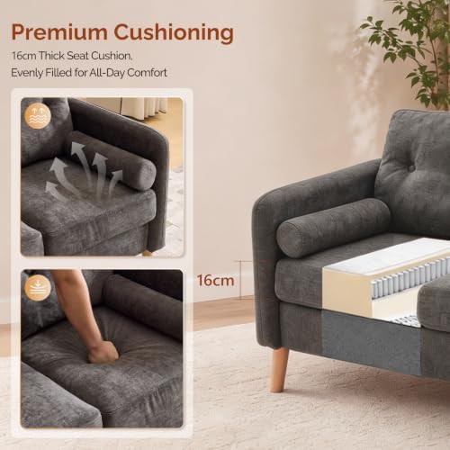 VINGLI 47" Grey 2 Seater Chenille Sofa - Image 3