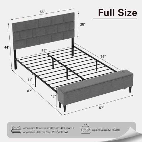 Full Size Bed Frame with Storage Ottoman, Platform Bed Frame with Headboard - Image 2