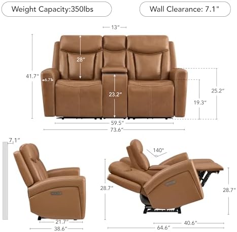 CHITA Zero Gravity Leather Reclining Sofa, Loveseat - Image 2