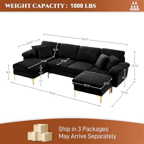 OUYESSIR 114" U-Shaped Modular Sectional Sofa - Image 2