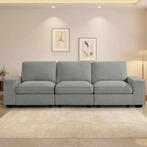 TEKAMON 100" Modular Sofa with Seats Storage, Comfy 3-Seater Chenille Fabric by TEKAMON