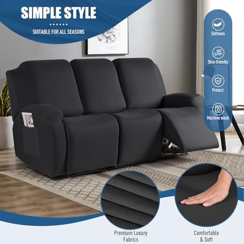 TAOCOCO Recliner Sofa Slipcover, 3 Pieces Polyester Fabric Stretch Sofa Covers - Image 2