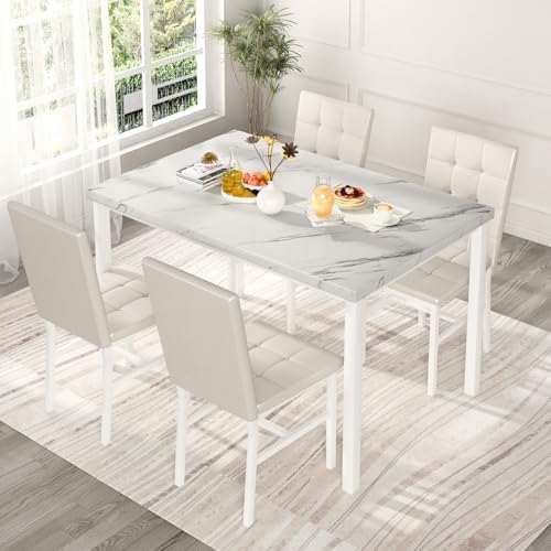 Hooseng Dining Room Table Set 5 Piece Dining Table Set Marble Dining Table 4 - Image 3