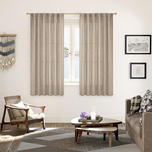 YoungsTex Dark Oatmeal Linen Curtains 63 Inches Long - Image 2