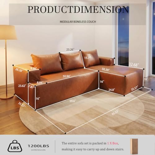 96" Leather Sectional Couches for Living Room L-Shaped, Left Facing - Image 2