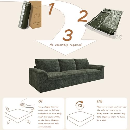 EASE MOOSE Boneless Couches for Living Room, 3 Seat Sectional Sofa - Image 3
