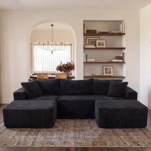 Claiks 94" Boneless Couch, U-Shape Corduroy Sectional Sofa by CLAIKS