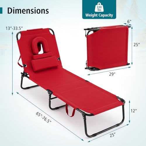 GYMAX Tanning Chair, 330lbs Beach Lounge Chair - Image 3