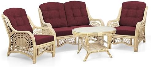 Malibu Lounge Set of 4: 2 Natural Rattan Wicker Chairs, Loveseat - Image 2