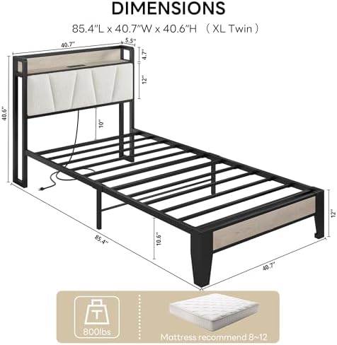 LIKIMIO Twin XL Bed Frame with Storage Headboard and Charging Station - Image 2