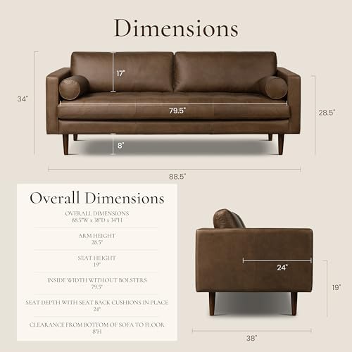 Poly & BARK Napa 88.5" Sofa – Cocoa Brown Full-Grain Pure-Aniline Italian - Image 2