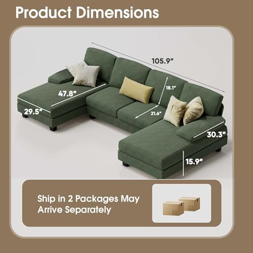 Furmax Sectional Couches for Living Room, Dark Green - Image 2