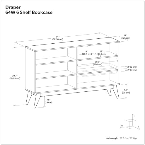SIMPLIHOME Draper 64" Wide Solid Wood 6-Shelf Bookcase in Teak Brown - Image 3