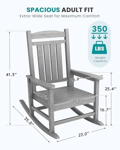SERWALL Outdoor Rocking Chair Set of 4, Patio Rocking Chair, Light Gray - Image 3