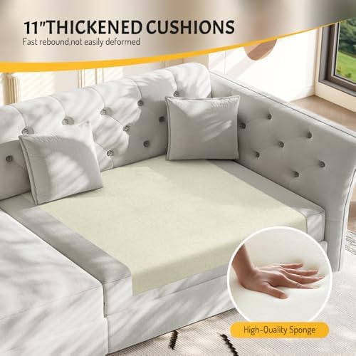 Sleeper Sofa Bed 100", Velvet Pull Out Couch, Flower Tufted Sofa - Image 5