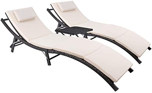 Devoko Patio Chaise Lounge Sets Outdoor Rattan Adjustable Back 3 Pieces by DEVOKO