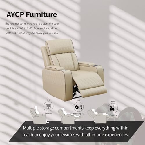 Power Recliner Set with LED Lights, Quilted Air Leather Reclining Set with USB - Image 6