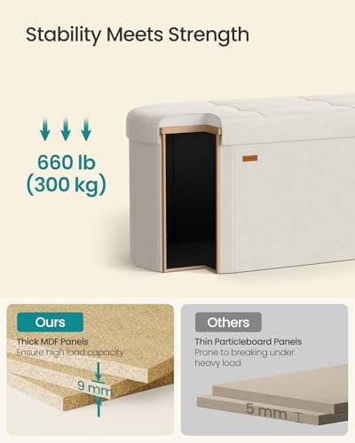 SONGMICS Folding Ottoman with Storage, Oval Bench, Velvet Fabric - Image 4