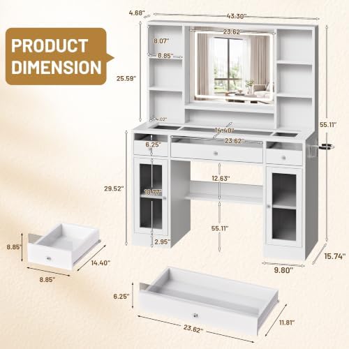 LIVELYGLOW 43.3" White Large Makeup Vanity Desk - Image 3