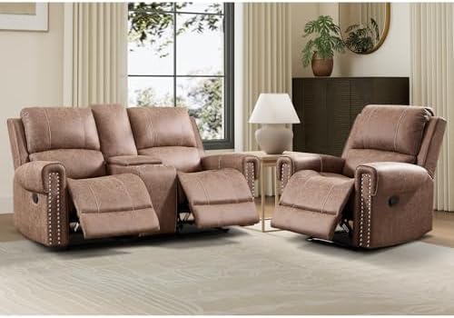 EBELLO 2-Piece Manual Recliner Sofa Set, Faux Leather Overstuffed Single - Image 7