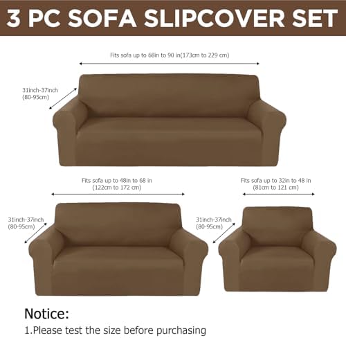 Peryiter 3 Pcs Couch and Loveseat Sofa Covers, Milk Silk - Image 2