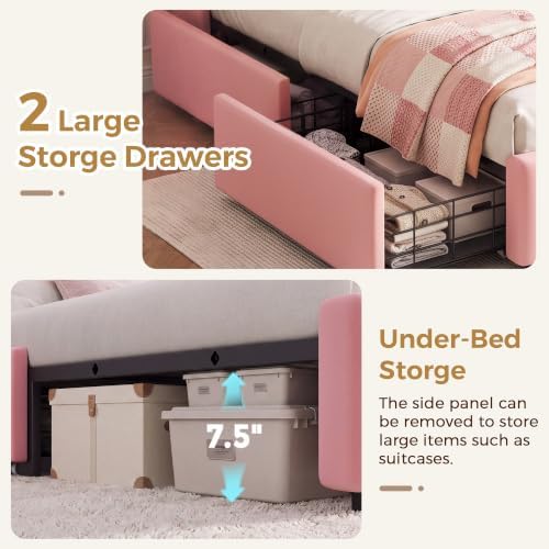 Jocoevol Twin LED Velvet Bed Frame - Image 7