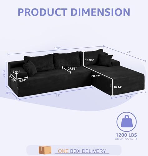 Hobestluk Boneless Couches Modular Sectional Sofa L-Shape Oversized Chaise - Image 2