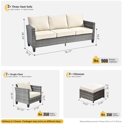ovios Patio Furniture Set, 8 Pieces Outdoor Wicker Sofa Couch - Image 6