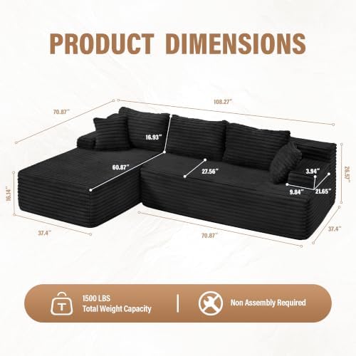 Hobestluk Boneless Couches Modular Sectional Sofa L-Shape Oversized Chaise - Image 2