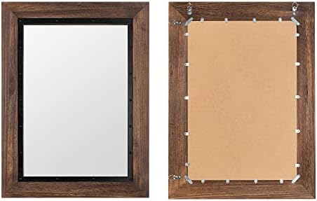 YOSHOOT Rustic Wooden Framed Wall Mirror, Natural Wood and Iron Bathroom Vanity - Image 5