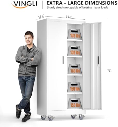 VINGLI Rolling Metal Storage Cabinet - Image 3