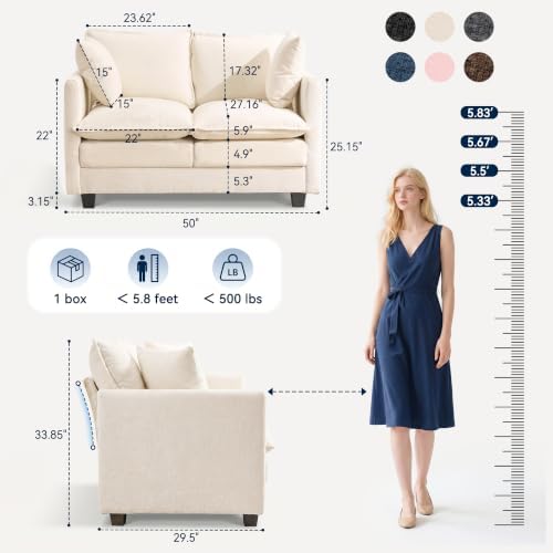 Loveseat Sofa Couch, Small Mini Compact 50" Love Seat 27" Deep Cloud Sofa Seat - Image 2