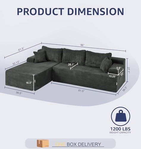 Hobestluk Boneless Couch Modular Sectional Sofa L-Shape Lounge Cloud Couch - Image 2