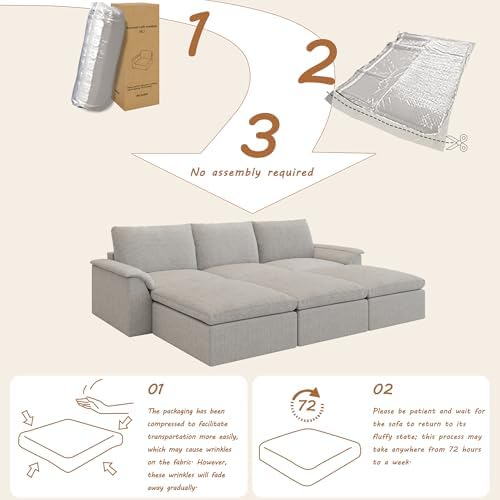 EASE MOOSE 115" Cloud Sleeper Sofa, Boneless Modular Couch - Image 3