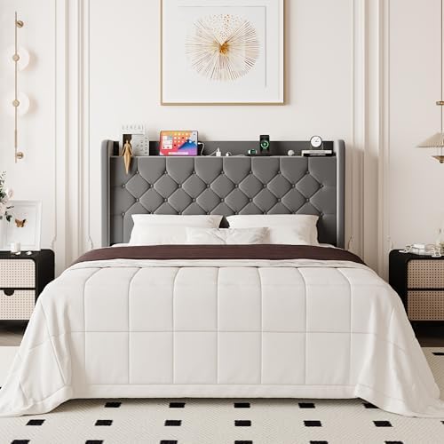 Allewie Full Bed Frame, Storage Headboard & Charging Station by Allewie